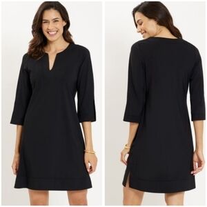 Jude Connally Megan Black V-Neck Dress 3/4 Sleeve A Line Stretch XS